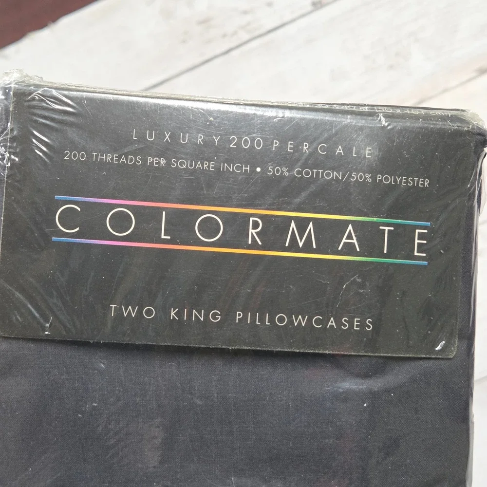 Colormate Pillowcases King Ebony‎ Black Luxury 200 Percale 2pc Set Vintage
